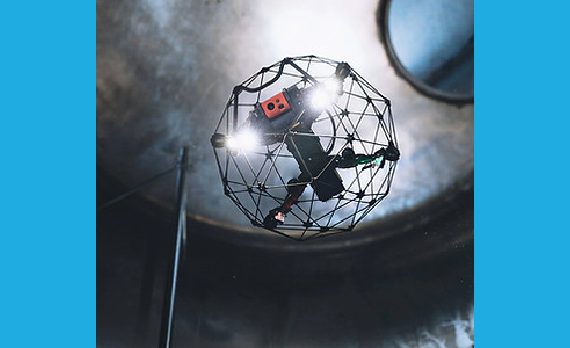A person is flying in an air balloon
